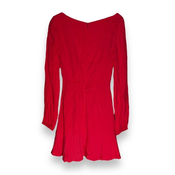 NWT Kookai Biancas Satinette Vee Mini Dress Long Sleeve‎ V Neck Ruffle Small - Picture 3 of 5